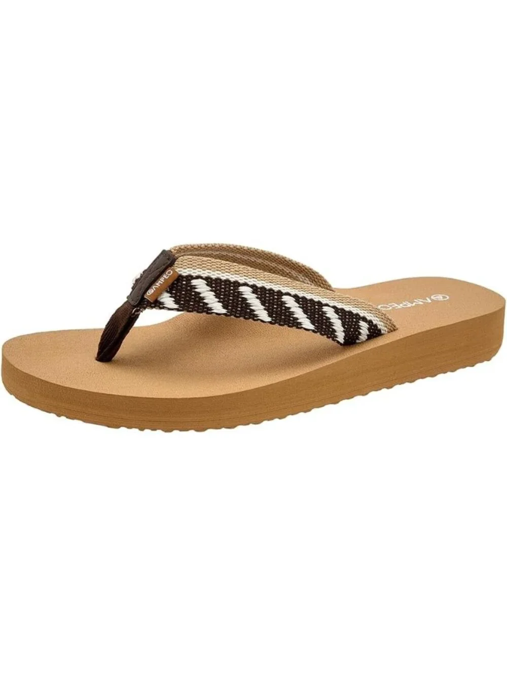 Women's Webbing Stripe Dark Brown Comfortable Flip Flops Summer Thong Sandals
